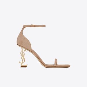 SAINT LAURENT- OPYUM SANDALS IN SUEDE WITH PALE GOLD-TONE HEEL